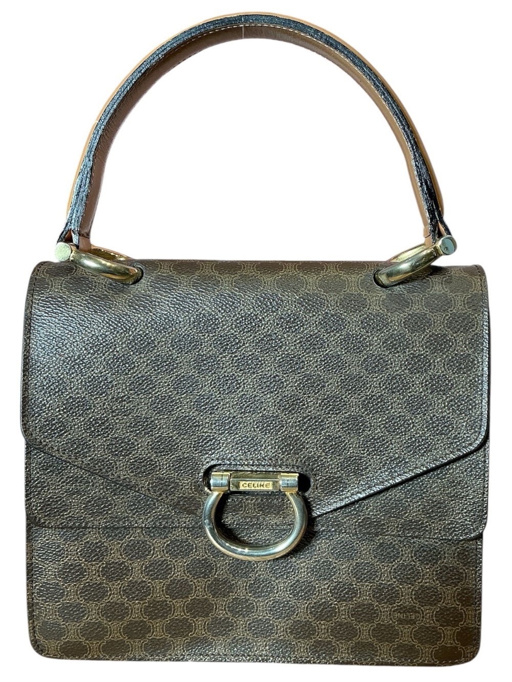 Vintage 90s Celine Coated Canvas Leather Top Handle Mini Handbag